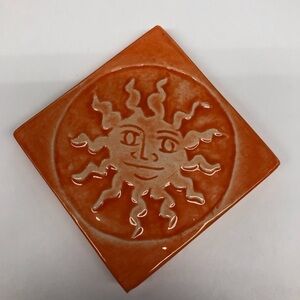 Handmade Ceramic Tile: Red-Orange Sun